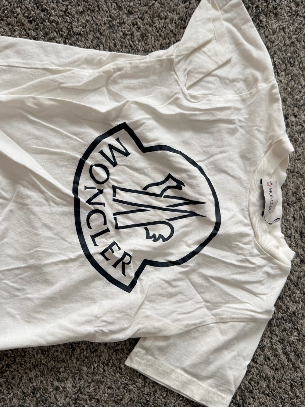 Moncler White Logo Tee with Black Print